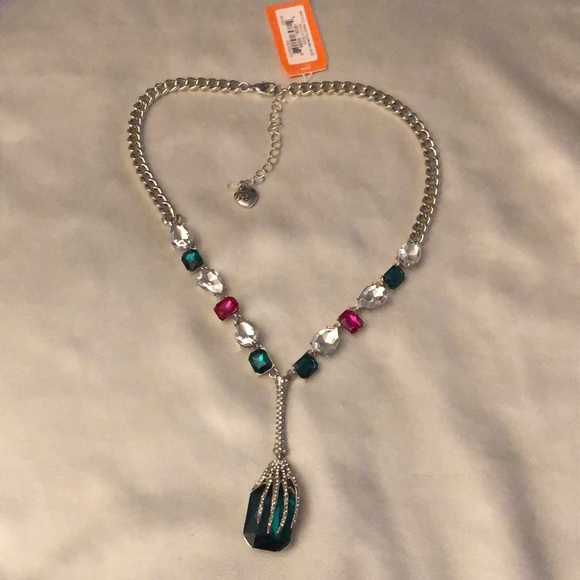 Betsey Johnson Silver Tone Skeleton Hand Y Drop Pendant Necklace Crystal NWT - Picture 2 of 16